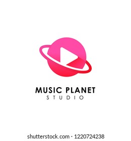 Music Planet Logo Design Concept. Music Play Icon Symbol Design