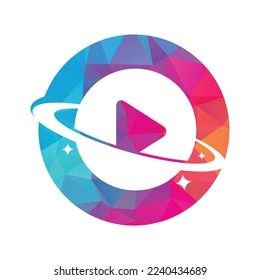 Music planet logo design concept. Music play icon symbol design.