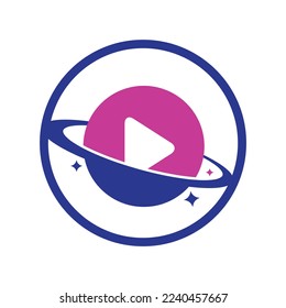 Music planet logo design concept. Music play icon symbol design.