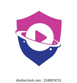 Music planet logo design concept. Music play icon symbol design.