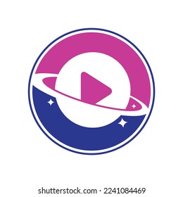 Music planet logo design concept. Music play icon symbol design.