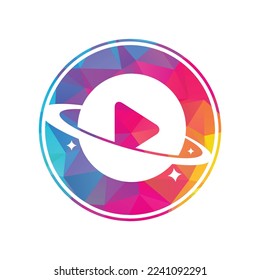 Music planet logo design concept. Music play icon symbol design.