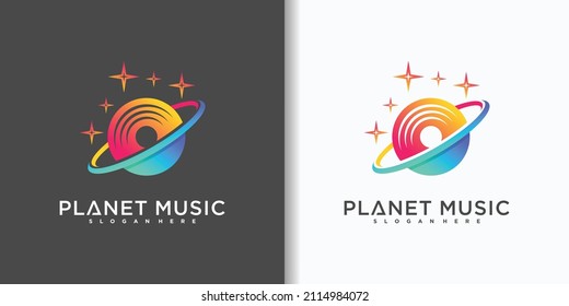 Plantilla de diseño del logotipo del planeta musical con diseño de elementos abstractos Vector Premium