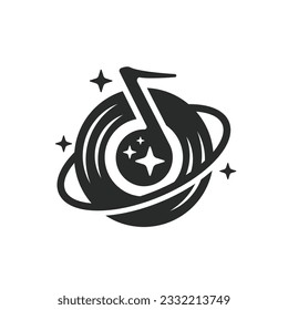 Music planet logo. Saturn ring planet music icon Vector. Space orbital planetary sphere  design