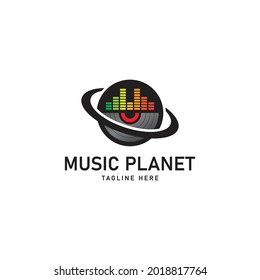 Music planet  logo template, emblem badge sign symbol