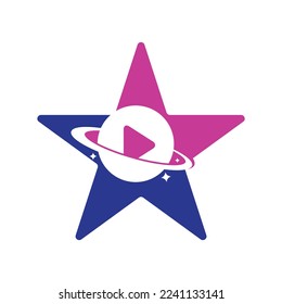 Music planet star shape concept vector logo design. Music play icon symbol design.