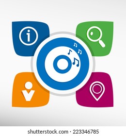 Music plate and icons set vector illustration. Modern Flat style 