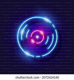 Music plate neon icon. Music glowing sign. Music concept. Vector illustration for Sound recording studio design, advertising, signboards, vocal studio.