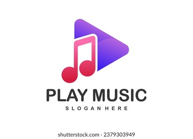 elementos de diseño de logotipo de notas de botón de reproducción de música