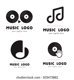 MUSIC PLAY HAND DISK DJ LOGO ICON TEMPLATE SET