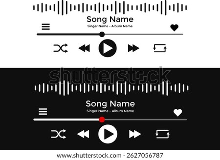 Music play interface icon with sound wave or voice record . multimedia interface buttons. ideal for media players. streaming frame internet. voice record display. Podcast playlist
