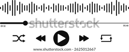 Music play interface icon. streaming frame internet. voice record display. Podcast playlist. multimedia interface buttons. ideal for media players
