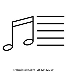 Music play list. Outline icon stereo, musical note, microphone, headphones, vinyl record, radio