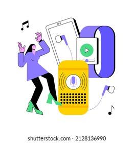 Music playback abstract concept vector illustration. Music streaming internet technology, recorded audio broadcasting, concert video playback, tv application abstract metaphor.