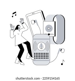 Music playback abstract concept vector illustration. Music streaming internet technology, recorded audio broadcasting, concert video playback, tv application abstract metaphor.