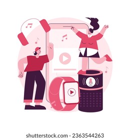 Music playback abstract concept vector illustration. Music streaming internet technology, recorded audio broadcasting, concert video playback, tv application abstract metaphor.