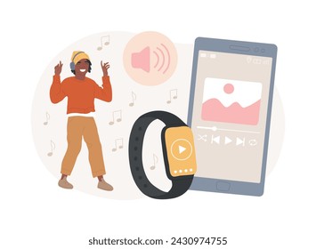 Music playback isolated concept vector illustration. Music streaming internet technology, recorded audio broadcasting, concert video playback, tv application vector concept.