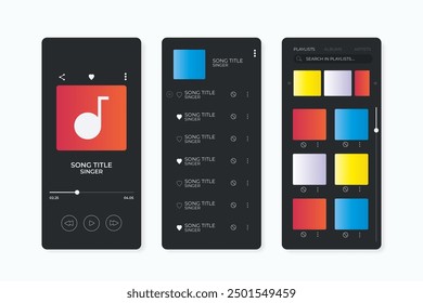 Music player app interface collection vector design in eps 10