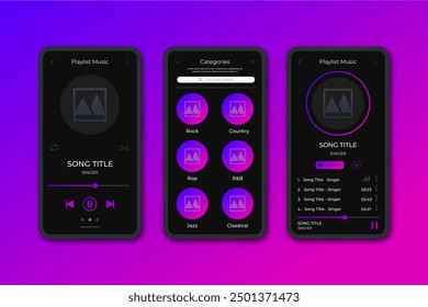 Music player app interface set vector design in eps 10