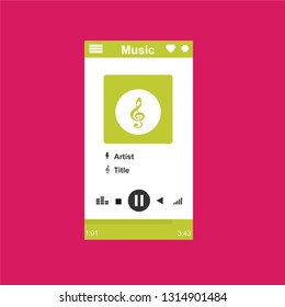 Music player app interface vector color template. Media player navigation screen. Flat UI, GUI. Playing audio, radio. Phone display – Vector