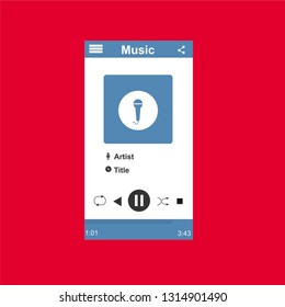 Music player app interface vector color template. Media player navigation screen. Flat UI, GUI. Playing audio, radio. Phone display – Vector