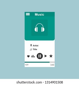 Music player app interface vector color template. Media player navigation screen. Flat UI, GUI. Playing audio, radio. Phone display – Vector