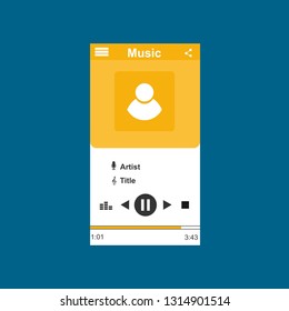 Music player app interface vector color template. Media player navigation screen. Flat UI, GUI. Playing audio, radio. Phone display – Vector