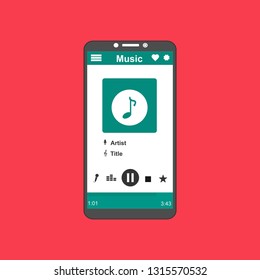 Music player app interface vector color template. Media player navigation screen. Flat UI, GUI. Playing audio, radio. Phone display – Vector