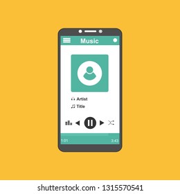 Music player app interface vector color template. Media player navigation screen. Flat UI, GUI. Playing audio, radio. Phone display – Vector