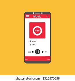 Music player app interface vector color template. Media player navigation screen. Flat UI, GUI. Playing audio, radio. Phone display – Vector
