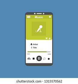 Music player app interface vector color template. Media player navigation screen. Flat UI, GUI. Playing audio, radio. Phone display – Vector