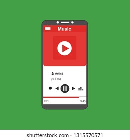 Music player app interface vector color template. Media player navigation screen. Flat UI, GUI. Playing audio, radio. Phone display – Vector