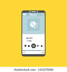 Music player app interface vector color template. Media player navigation screen. Flat UI, GUI. Playing audio, radio. Phone display – Vector