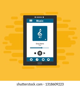 Music player app interface vector color template. Media player navigation screen. Flat UI, GUI. Playing audio, radio. Phone display – Vector