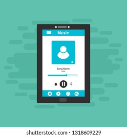 Music player app interface vector color template. Media player navigation screen. Flat UI, GUI. Playing audio, radio. Phone display – Vector