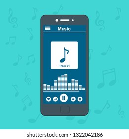 Music player app interface vector color template. Media player navigation screen. Flat UI, GUI. Playing audio, radio. Phone display – Vector