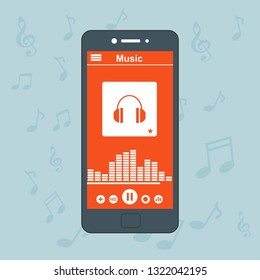 Music player app interface vector color template. Media player navigation screen. Flat UI, GUI. Playing audio, radio. Phone display – Vector