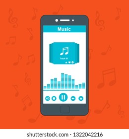 Music player app interface vector color template. Media player navigation screen. Flat UI, GUI. Playing audio, radio. Phone display – Vector
