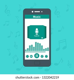 Music player app interface vector color template. Media player navigation screen. Flat UI, GUI. Playing audio, radio. Phone display – Vector