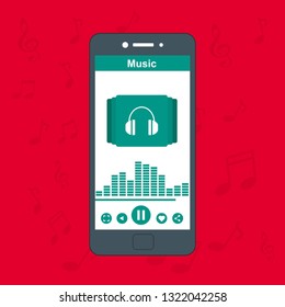 Music player app interface vector color template. Media player navigation screen. Flat UI, GUI. Playing audio, radio. Phone display – Vector