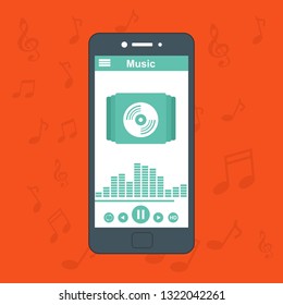Music player app interface vector color template. Media player navigation screen. Flat UI, GUI. Playing audio, radio. Phone display – Vector