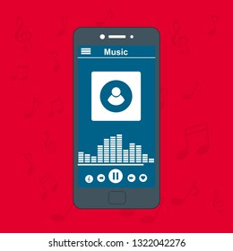 Music player app interface vector color template. Media player navigation screen. Flat UI, GUI. Playing audio, radio. Phone display – Vector