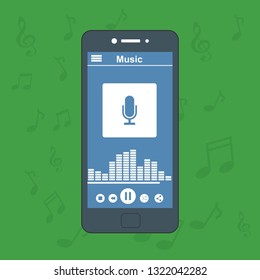 Music player app interface vector color template. Media player navigation screen. Flat UI, GUI. Playing audio, radio. Phone display – Vector