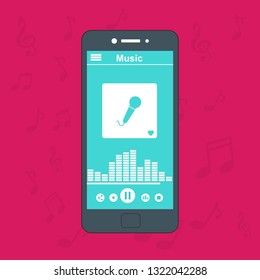 Music player app interface vector color template. Media player navigation screen. Flat UI, GUI. Playing audio, radio. Phone display – Vector