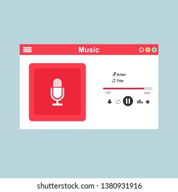Music player app interface vector color template. Media player navigation screen. Flat UI, GUI. Playing audio, radio. Phone display – Vector