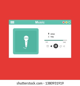 Music player app interface vector color template. Media player navigation screen. Flat UI, GUI. Playing audio, radio. Phone display – Vector