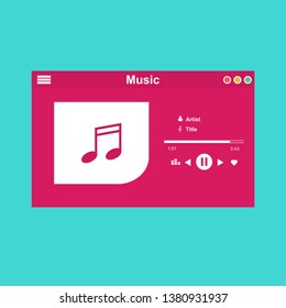 Music Player App Interface Vector Color Template. Media Player Navigation Screen. Flat UI, GUI. Playing Audio, Radio. Phone Display – Vector