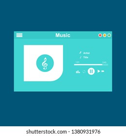 Music player app interface vector color template. Media player navigation screen. Flat UI, GUI. Playing audio, radio. Phone display – Vector
