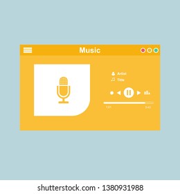 Music player app interface vector color template. Media player navigation screen. Flat UI, GUI. Playing audio, radio. Phone display – Vector