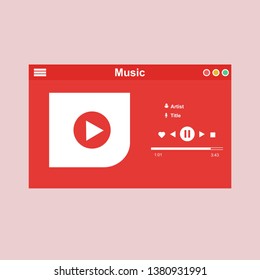 Music player app interface vector color template. Media player navigation screen. Flat UI, GUI. Playing audio, radio. Phone display – Vector